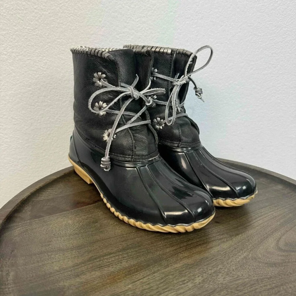 Jack Rogers Women's Chloe Duck Boots Lace Up Waterproof Black Size 7M